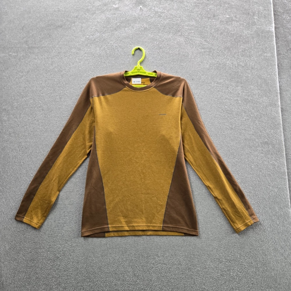 Patagonia Men Shirt S Yellow Colorblock Capilene Activewear Long Sleeve READ